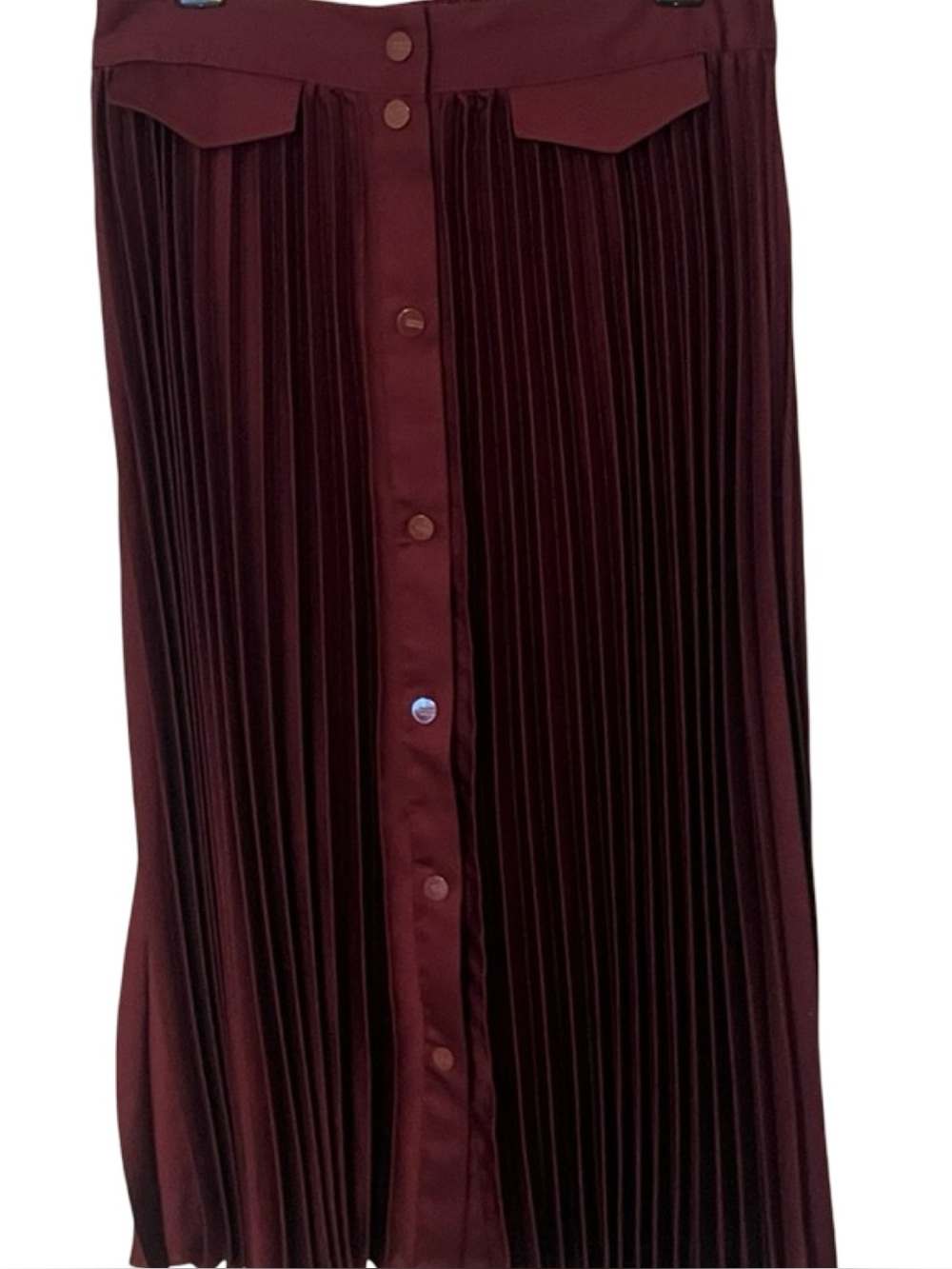 Scotch & Soda Pleated Button-Front Midi Skirt in Burgundy - Picture 3 of 7